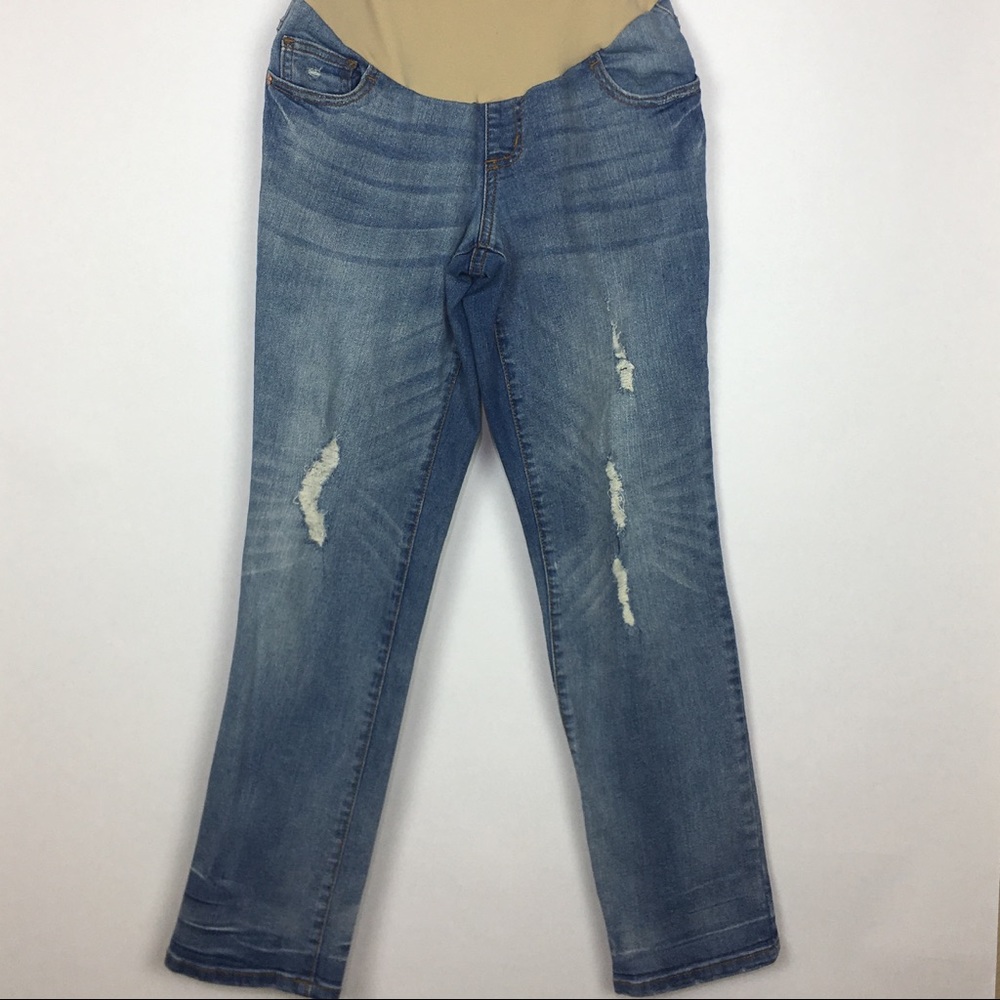 Indigo Blue distressed petite maternity jeans
